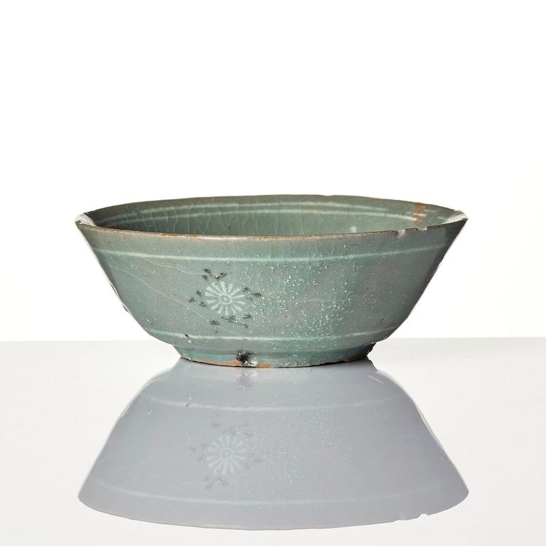 Two inlaid celadon stoneware bowls, Korea, Goryeo dynasty (13th century).