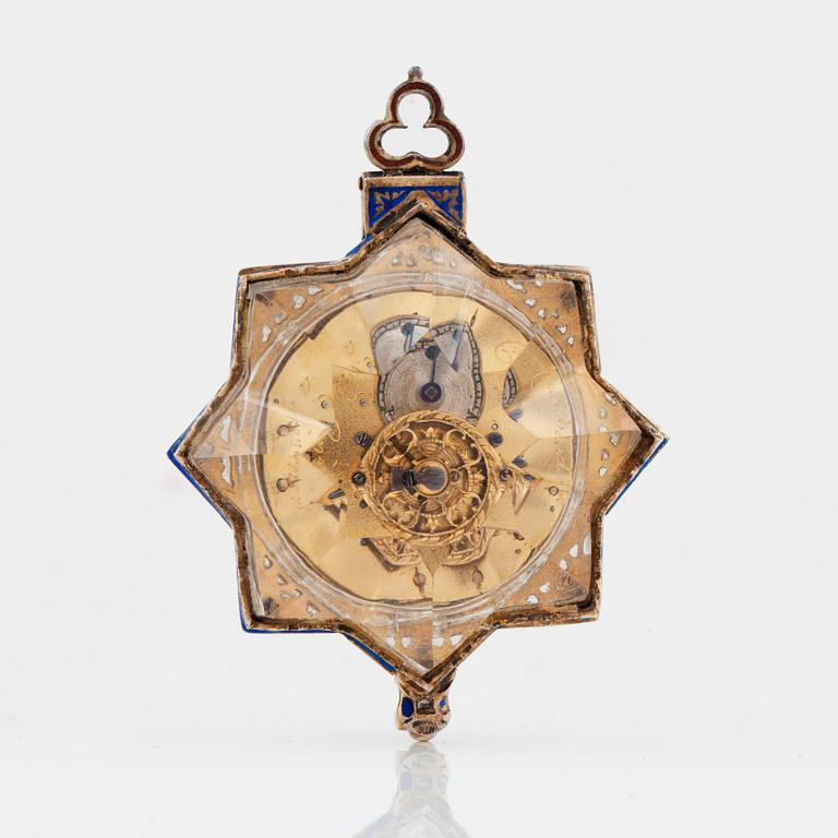 An Austrian late 19th century silver, enamel and rock crystal watch, Herman Böhm, Vienna.