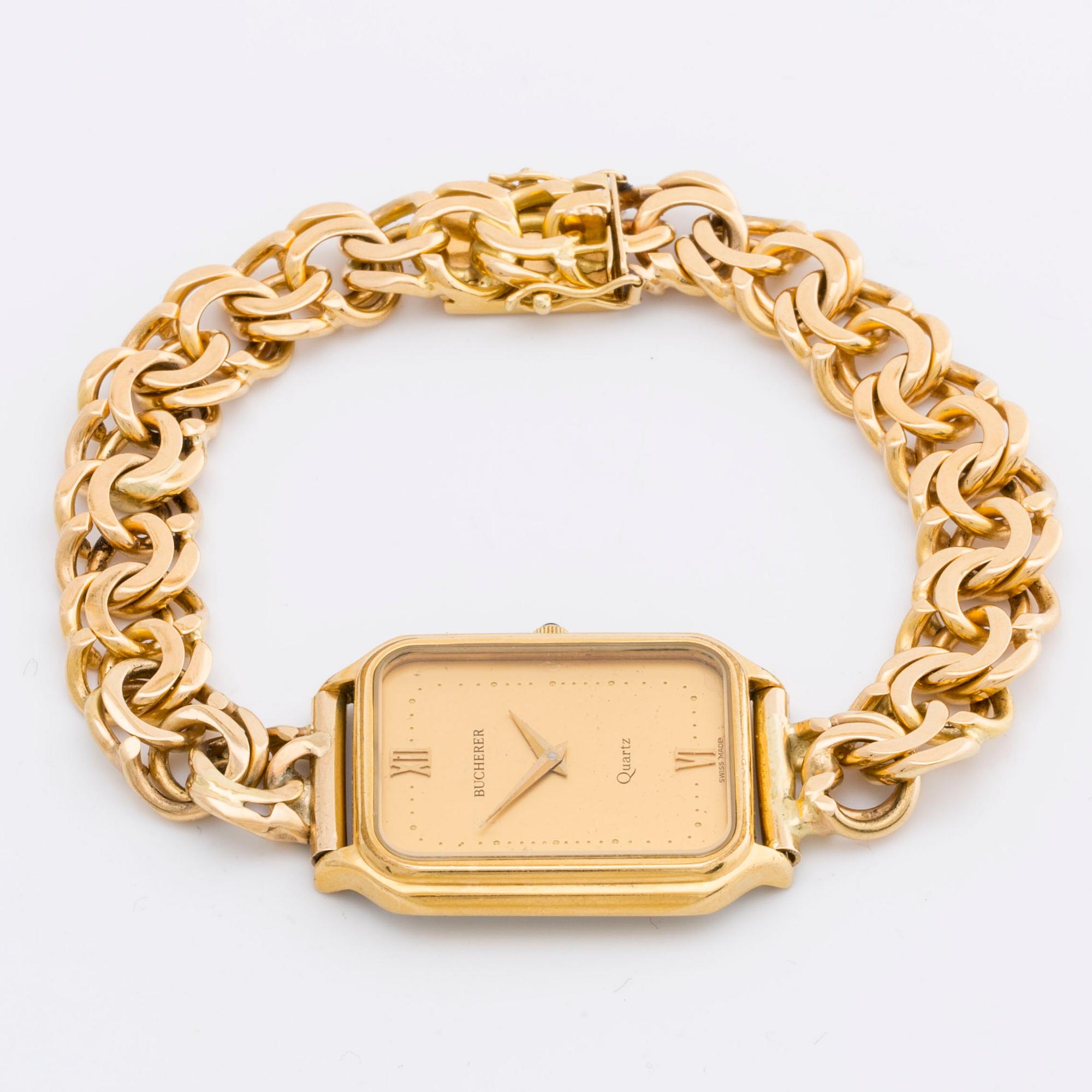 ARMBANDSUR BUCHERER 18K guld och stål, 26 x 30 mm, 956526, quartz, m 18K bismarck-länk monterad senare.