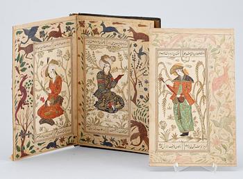 OKÄND KONSTNÄR, mapp med 6 gouacher, persien. 1800-tal.