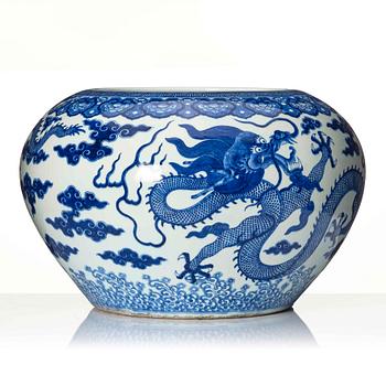 A massive blue and white jardiniere, Qing dynasty with Daouguang seal mark.