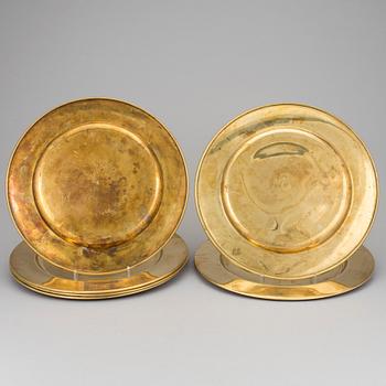 Six brass dishes mid 20th century.