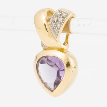 Ring och hängsmycke, 18K guld med ametister och åttkantslipade diamanter.