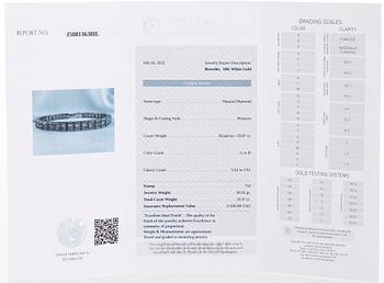 Tennis bracelet, princess cut diamonds c. 19.50 ct in total, 18K white gold.