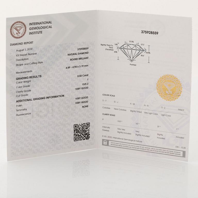 Örhängen med briljantslipade diamanter, med IGI certifikat.