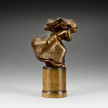 STIG BLOMBERG, skulptur, brons, "Kvinna i blåst", sign SB.