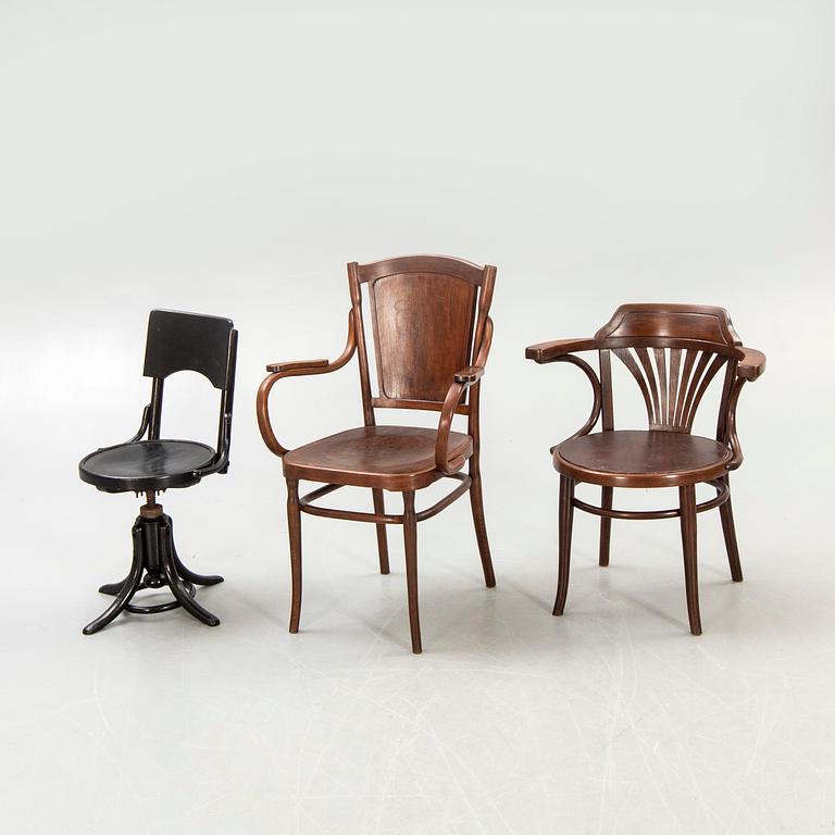 A set of two armchairs and one swivel chair Thonet and Khon erly 1900s.