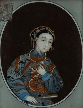 A Chinese reversed glass painting, Qing dynasty, 19th century.