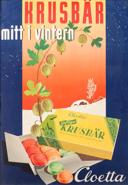 A mid 20th century advertising poster for Cloetta.