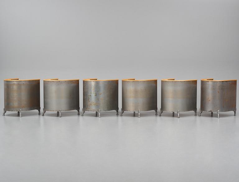 Mats Theselius, a set of six custom ordered "Aluminiumfåtölj", Källemo, Värnamo ca. 1990.