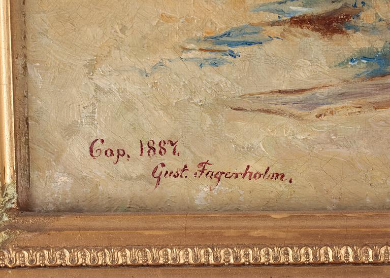 OKÄND KONSTNÄR, olja på duk. Bär sign Gust Fagerholm Cop 1887.