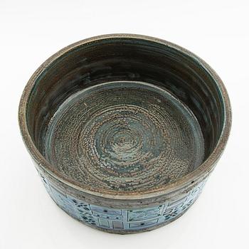 Skål, bordslampa samt fågel Bitossi Italien 1900-talets senare del delvis glaserat stengods.