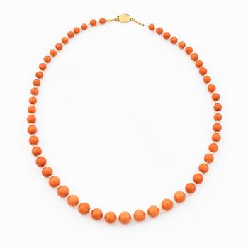Necklace with graduated coral and seed pearls, clasp 18K gold.