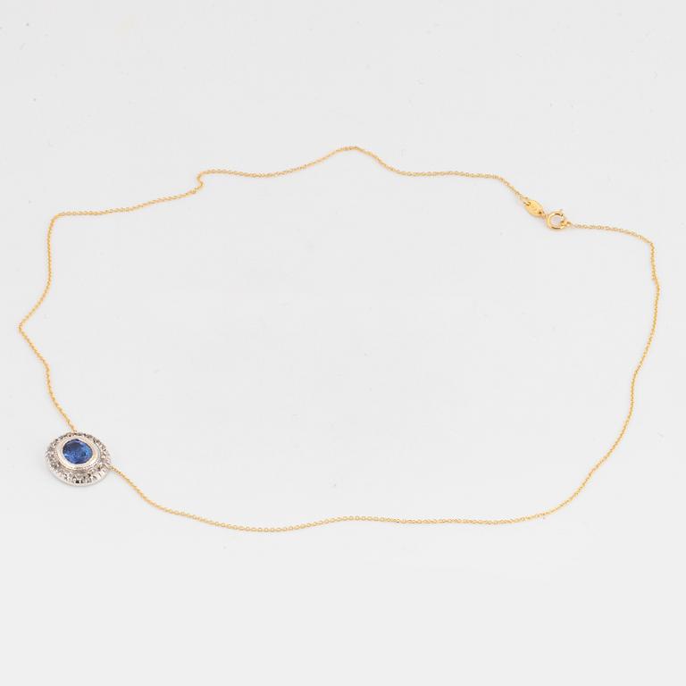 Sapphire and old-cut diamond cluster necklace, 18K gold.