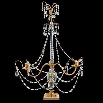 A pair of gilt bronze and glass two-light girandoles, Russia 18th/19th century.