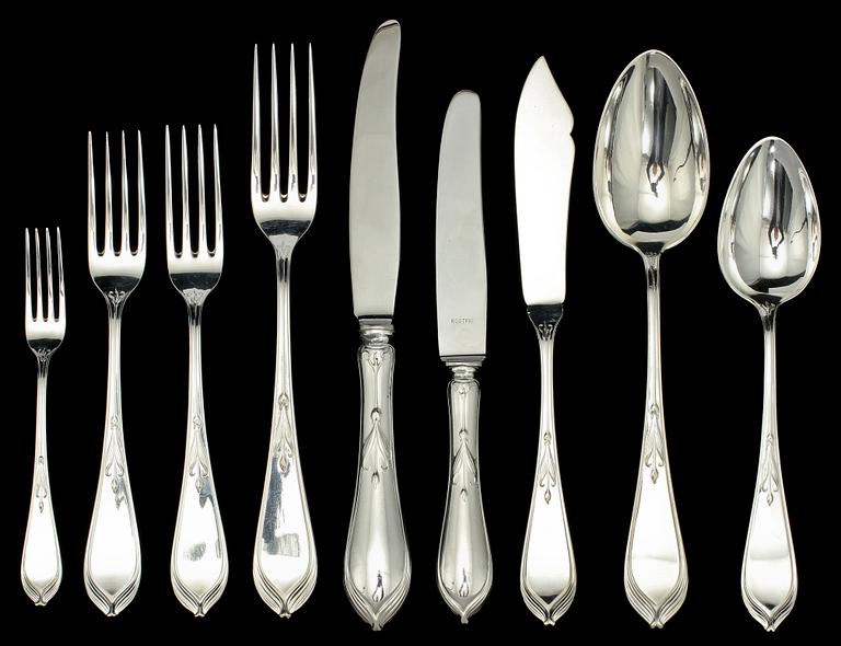 BESTICKUPPSÄTTNING, 66 delar, silver, delvis K Andersson, Stockholm, 1900-tal. Vikt ca 3 650 g.