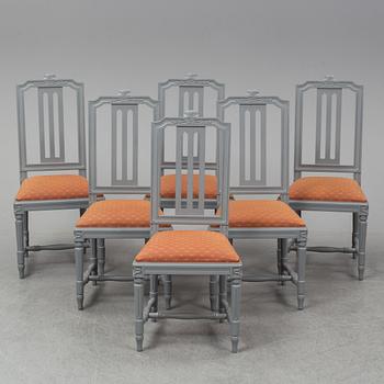 Six second half of the 20th Century Gustavian style chairs.