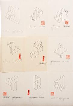 Oscar Reutersvärd, tuschteckningar 9 blad, signerade, nr 19.