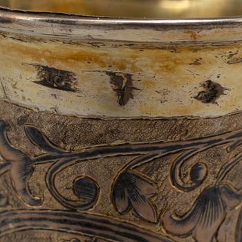 A Russian 19th century silver-gilt and niello champagne flute, unidentified makers mark, Moscow first half of 19th c.