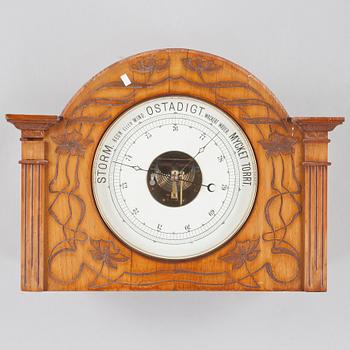 KLOCKA samt BAROMETER, ett par, jugend, F Hellström, tidigt 1900-tal.
