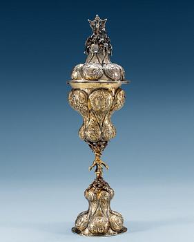 A RUSSIAN SILVER-GILT CUP AND COVER, unidentified makers mark, Moscow 1758.