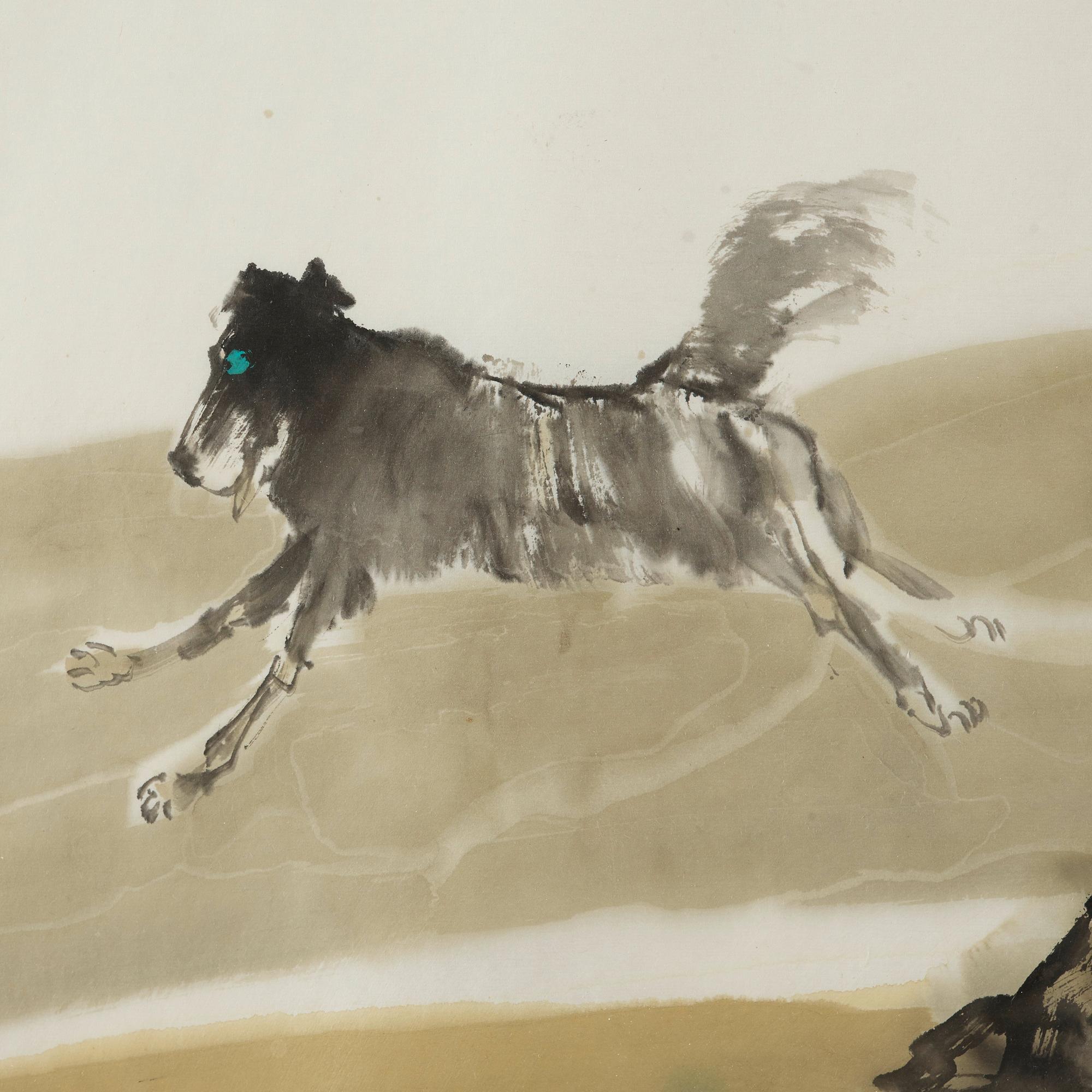 MÅLNING, av An Qi, "Travelers to Tianshan", signerad och daterad 2007.