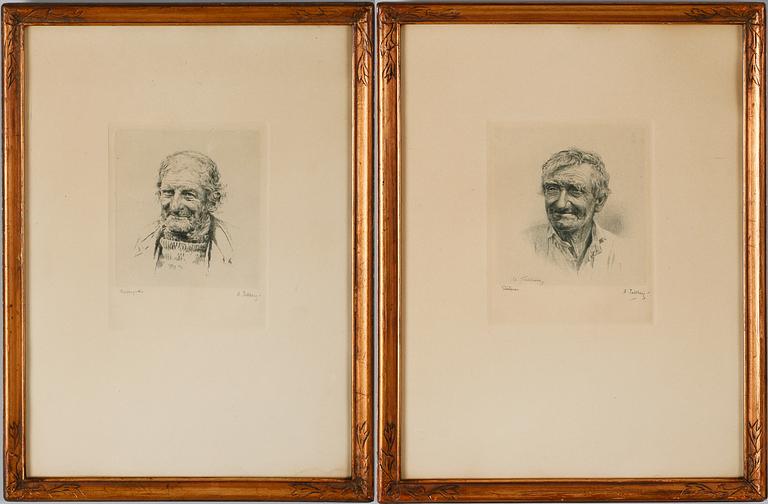 AXEL TALLBERG 2 st, etsningar, signerade.