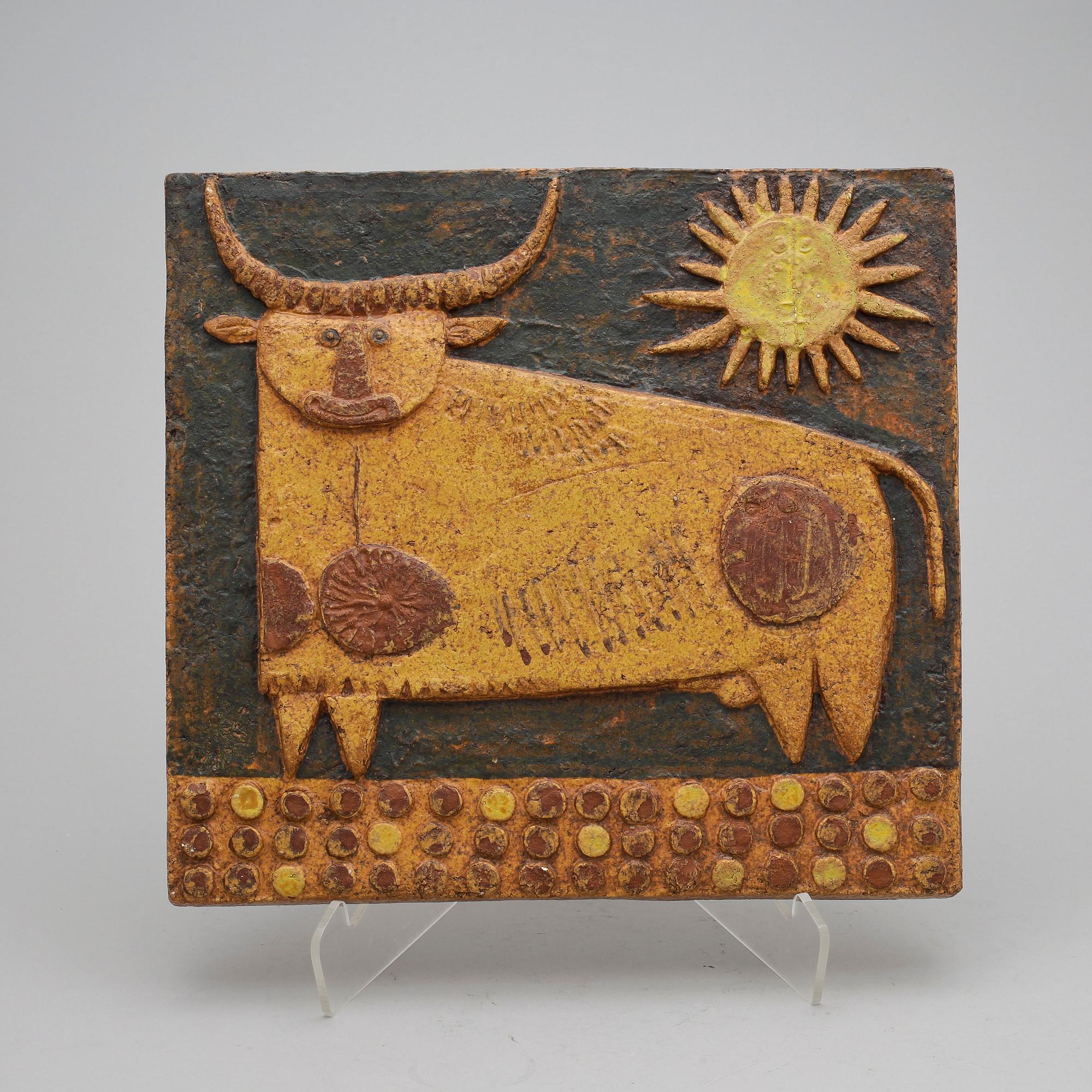 VÄGGRELIEF, stengods, Stig Lindberg, Gustavsberg, signerad.