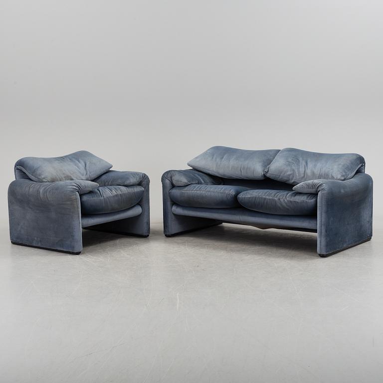 A "Maralunga" sofa and armchair by Vico Magistretti for Cassina Italy.