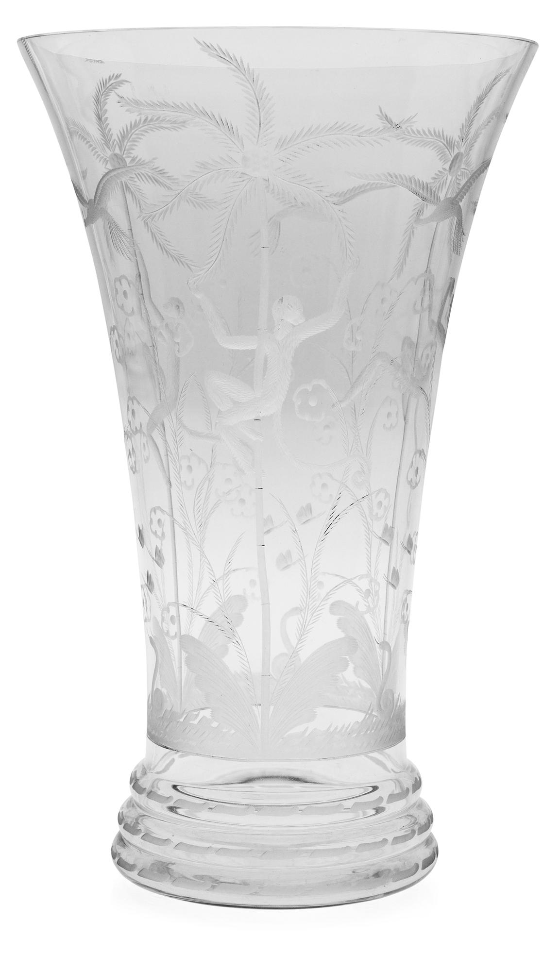 An Edward Hald engraved glass vase, Orrefors 1925.