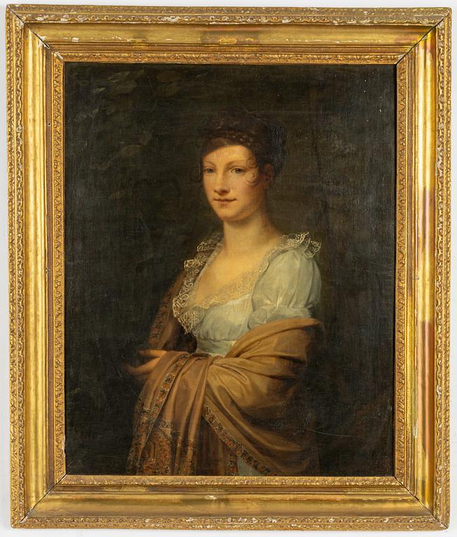 Engelsk skola, omkring 1800, Ung kvinna i landskap.