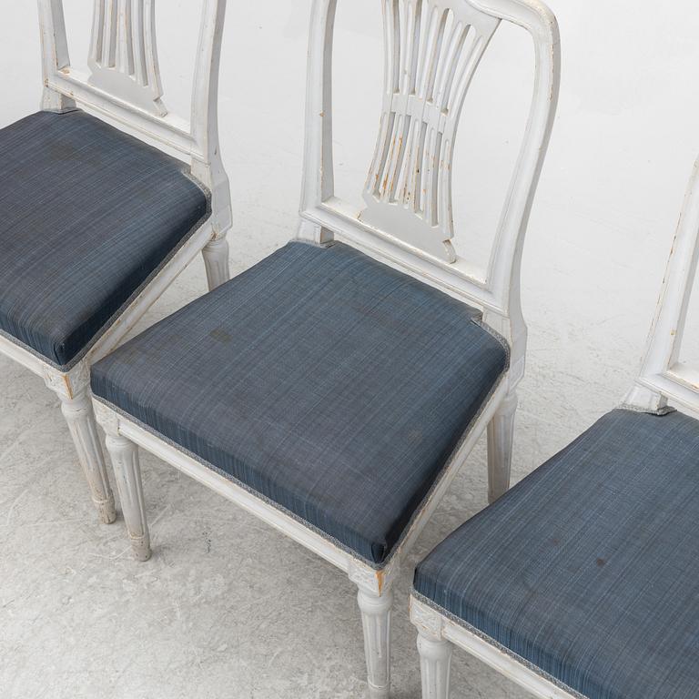 A set of four Gustavian chairs from Lindome, late 18th century.