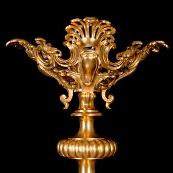 Ferdinand Barbedienne, A signed and gilded bronze chandelier from second half of the 19th century. Height 115 cm.