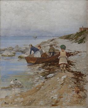 665. Victor Forssell, Strandlandskap med barn i eka, Gotland.