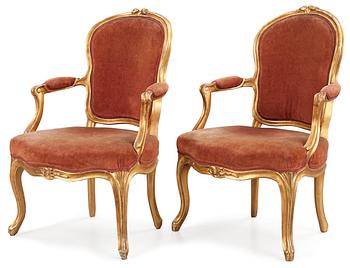 513. A pair of Swedish Rococo 18th century armchairs.