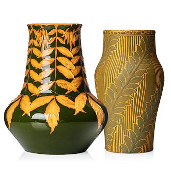 Gunnar G:son Wennerberg, two ceramic Art Nouveau vases, Gustavsberg, Sweden, one dated 1907.