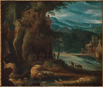 620. Paul Bril Tillskriven, Landskap med en by vid en flod.