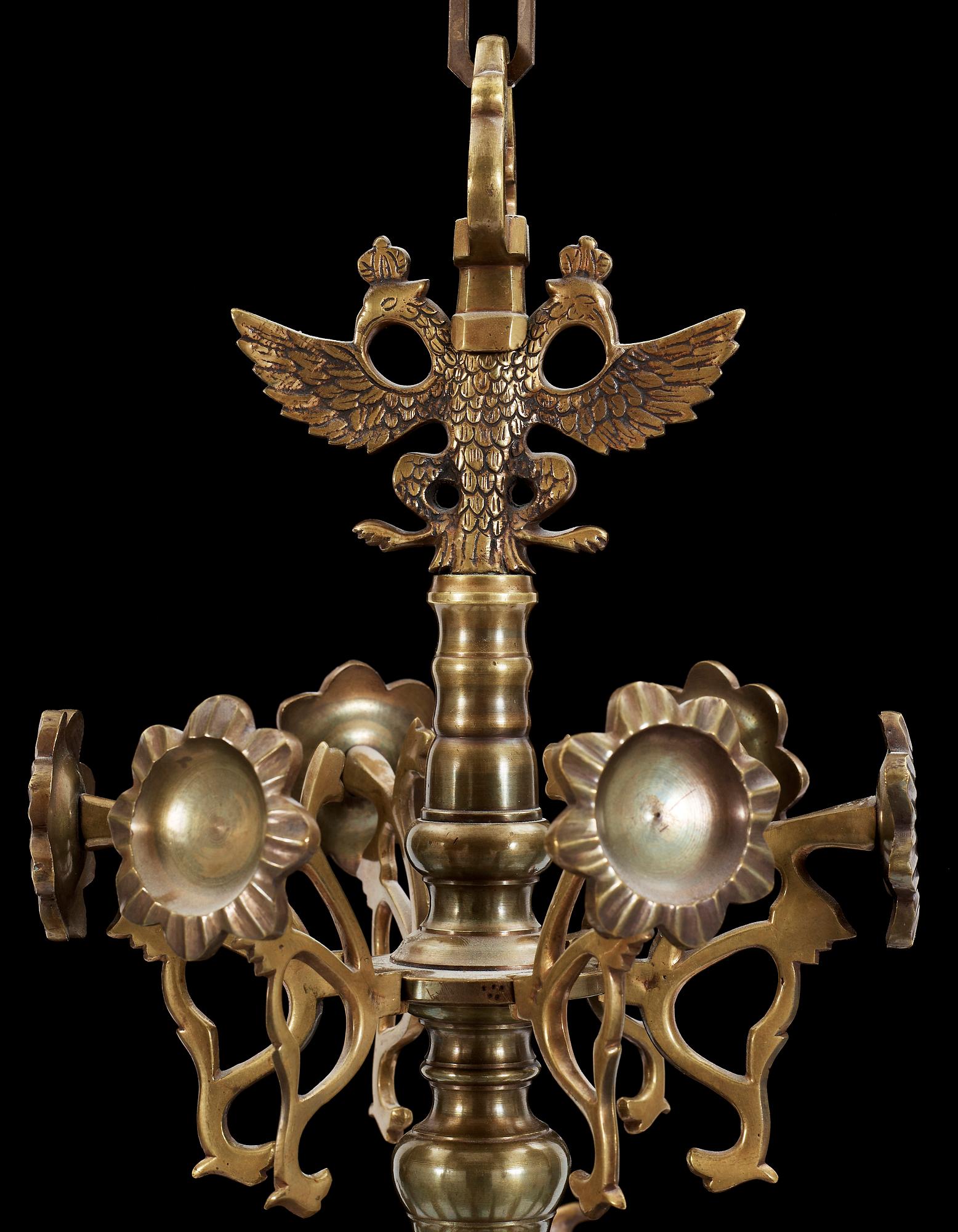 LJUSKRONA, mässing, barockstil, 1800-talets slut. Höjd ca 70 cm.