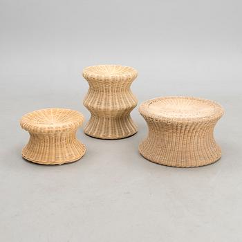 A set of three cane 'Story' stools, Hand made, Sokeva, Finland.