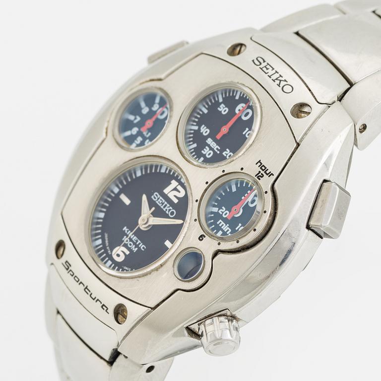Seiko, Sportura, Kinetic, chronograph, wristwatch, 41 mm.