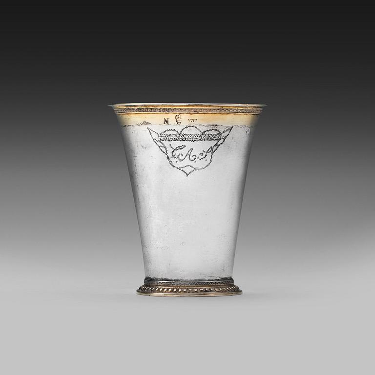 A BEAKER silver, parcelgilt. Likely Johan Wittfoth, Åbo 1746. In the bottom a coin from 1612.