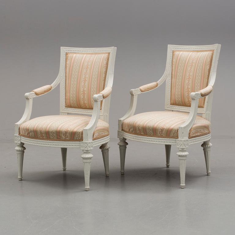 A pair of Gustavian late 18th century armchairs.