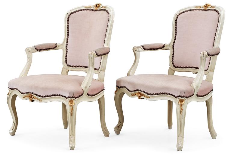 A pair of Rococo armchairs, 18th century.