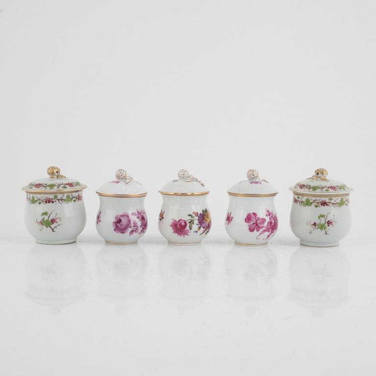 Five porcelain custard cups in various models, 19th-20th Century.