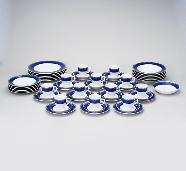 SIGVARD BERNADOTTE, 43 piece, porcelain tableware, "Christineholm"/"Marianne Royal Blue" Millenium 2000.