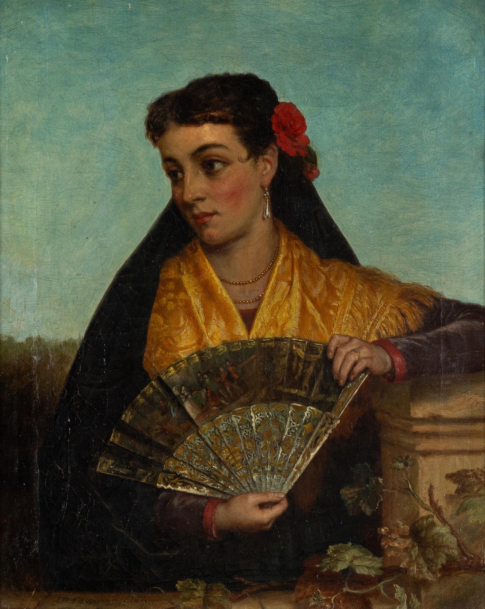 John Watkins Chapman, tillskriven, Ung kvinna med solfjäder.