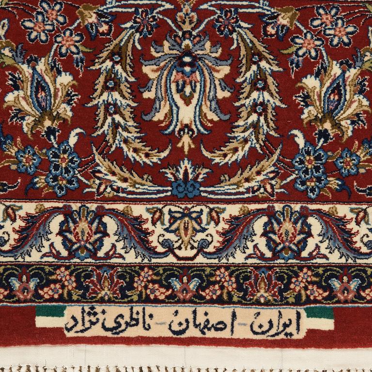 A CARPET. An old Esfahan Nazeri nedjad. 240,5 x 157,5 cm (as well as one end with one cm flat weave,