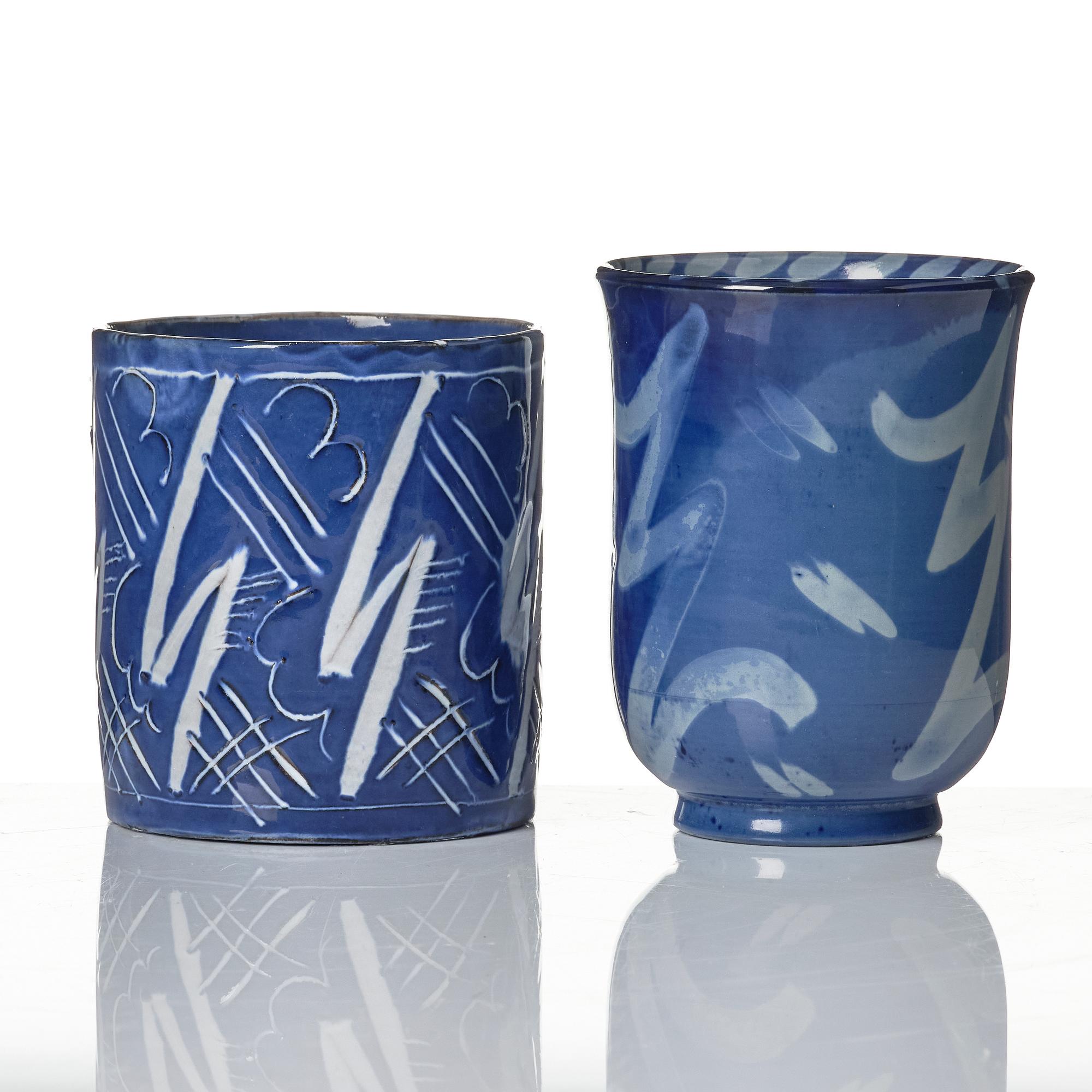 Wilhelm Kåge, two porcelain vases and an earthenware jar with cover, Gustavsberg, Sweden, 1924 and presumably 1930.