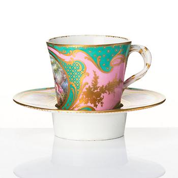 A French 'Sèvres' cup and tremleuse saucer, 19th Century.