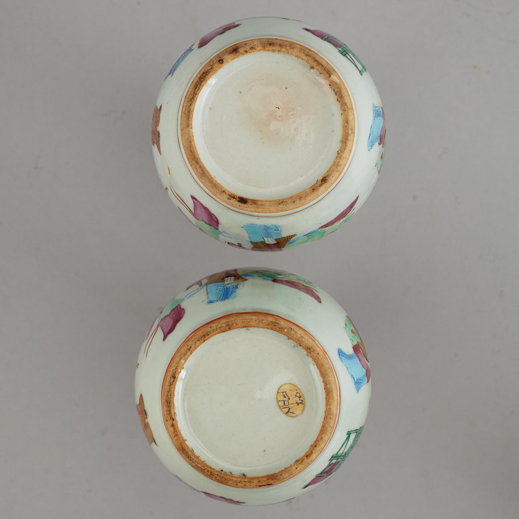 A pair of famille rose vases, and a tea pot, Qing dynasty, 19th Century and circa 1900.